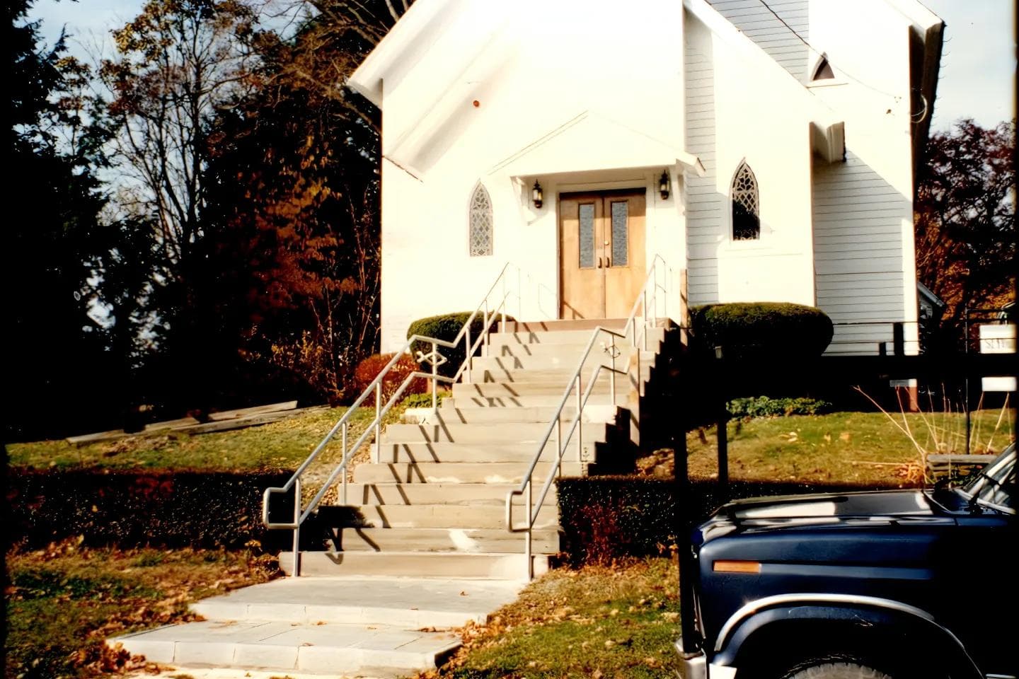 Custom exterior steel handrail at church in Phoenicia, NY.