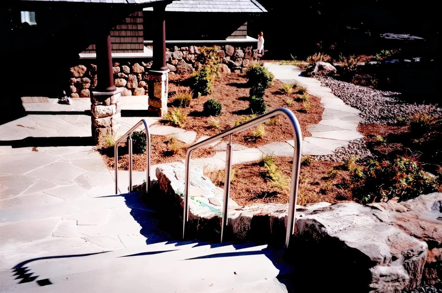 Residential exterior custom stainless steel railing in Woodstock, NY.