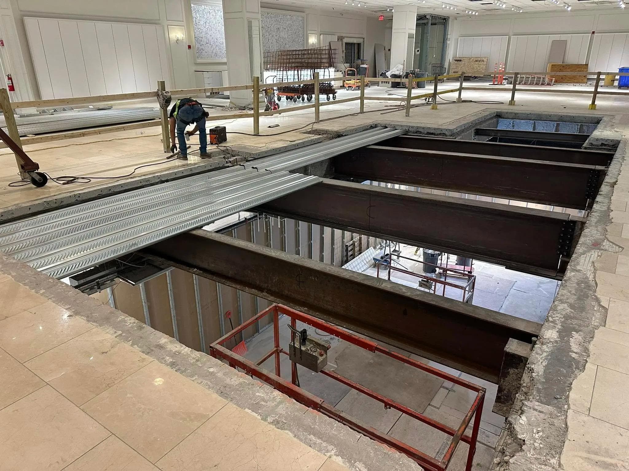 Installation of steel infill in commercial retail space in Hudson Valley, NY.